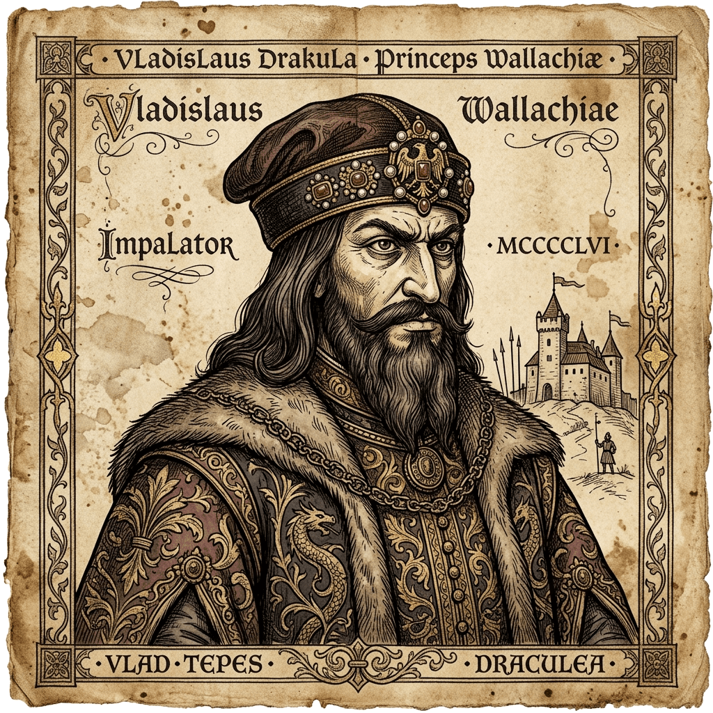 Manuscript portrait card of Vlad III, voivode of Wallachia, styled Vladislaus Drakula, Princeps Wallachiae